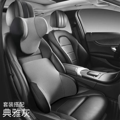 Memory Cotton Neck & Car Seat Pillow Support - Auto Lumbar Cushion - Comfortable and Breathable Car Headrest & Lumbar Support
