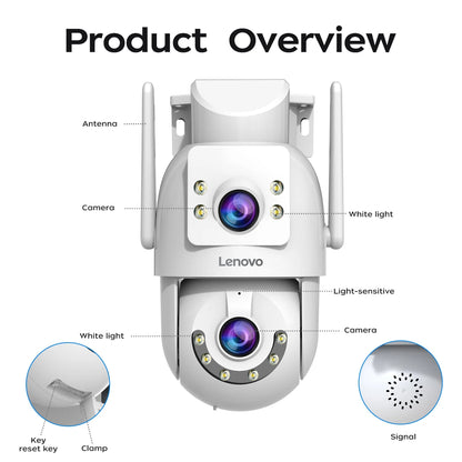 Lenovo 2025 4K WiFi Surveillance Camera - 5G WiFi, Outdoor Dual Lens, PTZ IP Cameras, Auto Tracking, Audio, Video ONVIF Security CCTV Camera