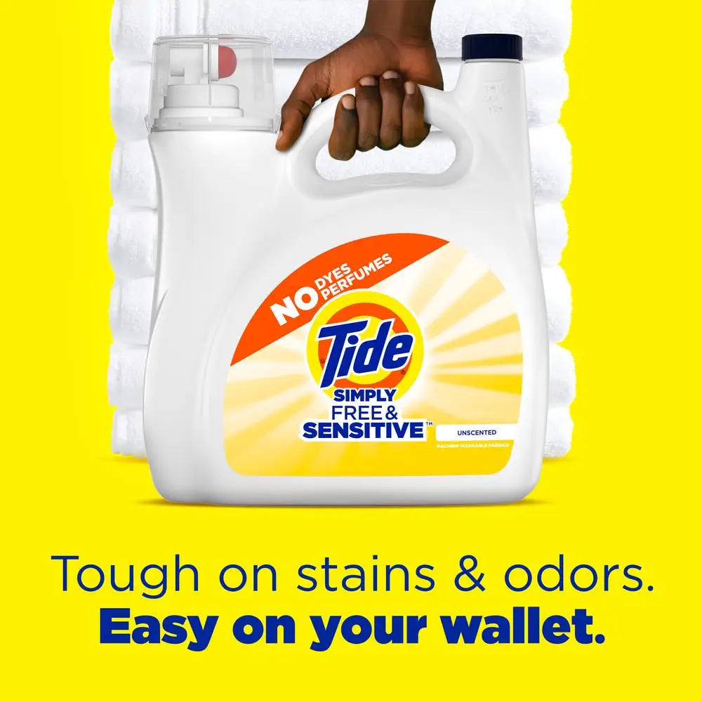Tide Free & Sensitive - Gentle Unscented Liquid Laundry Detergent Cold Wash - 117floz 89 Loads - Eco-Friendly Concentrated Formula