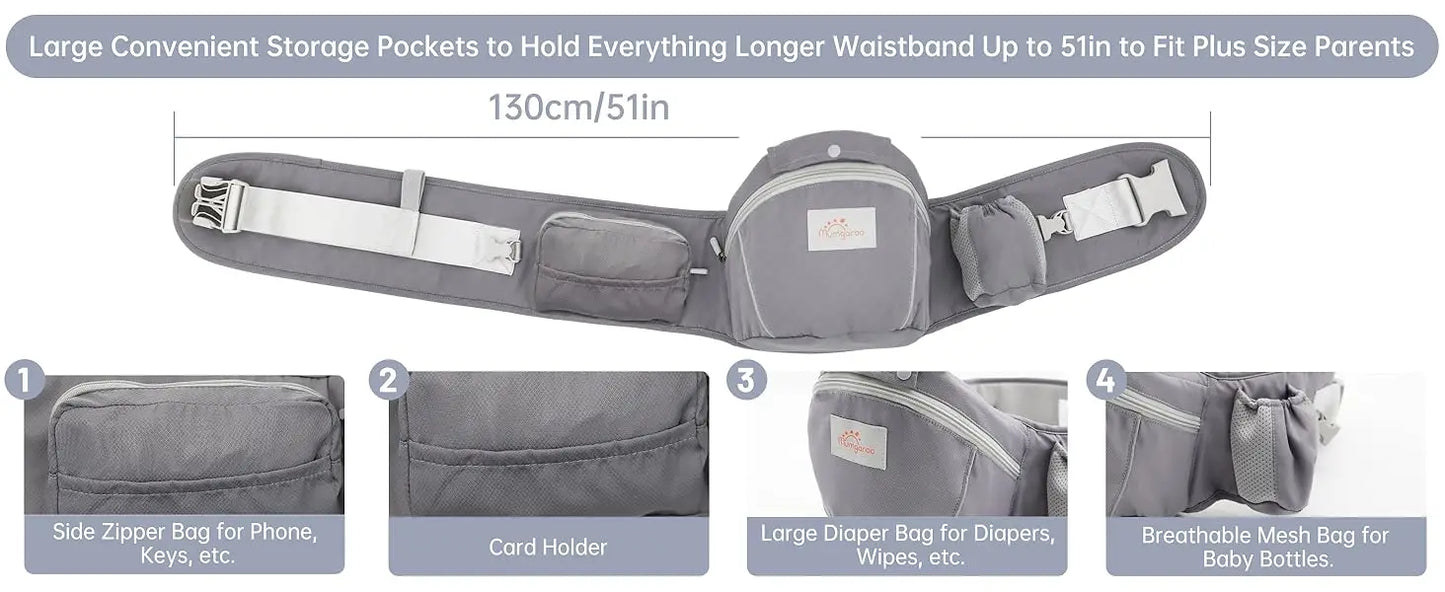Baby Carrier - Newborn to Toddler - Toddler Carrier with Hood - All Seasons & All Position - Baby Hip Carrier