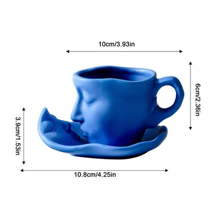 Creative Face Shape Porcelain Cup and Saucer - Ceramics Tea Cup - Artistic Kiss