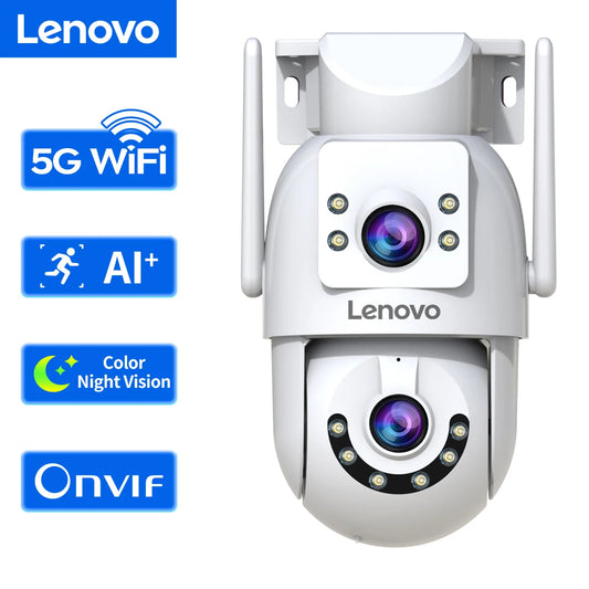 Lenovo 2025 4K WiFi Surveillance Camera - 5G WiFi, Outdoor Dual Lens, PTZ IP Cameras, Auto Tracking, Audio, Video ONVIF Security CCTV Camera