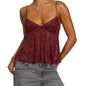 Ladies Sleeveless V Neck Cami - Floral Embroidery, Mesh Camisole, Lace Trim, Tank Tops for Summer
