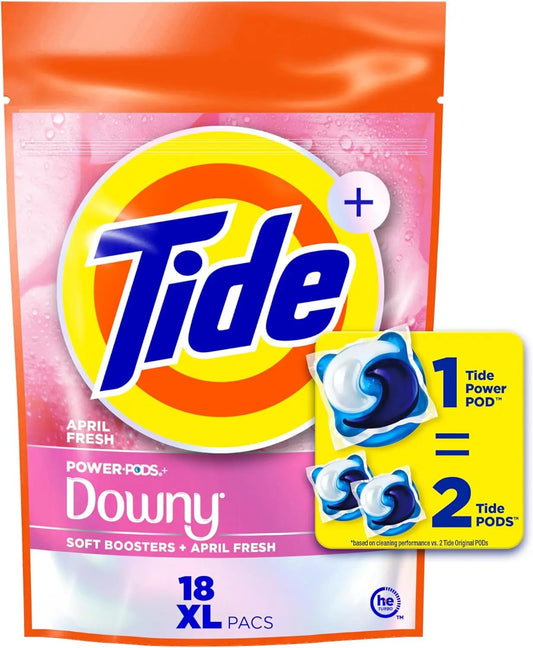Tide Power XL PODs 2-in-1 Laundry Detergent Pods with Downy Soft Boosters - Lasting Freshness with April Fresh Scent - 18/45/63 Count