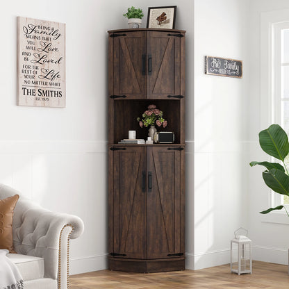 Tall Corner Bathroom Cabinet with Doors - 67" Storage Cabinet with Barn Doors and Adjustable Shelf for Kitchen, Bathroom, etc