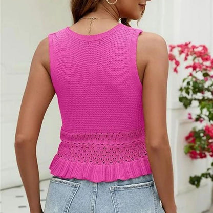 Summer Clothes - Women's Knitted Sleeveless Top With Hollow Hem