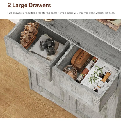 Cabinet with 2 Drawers & Adjustable Shelf - Bathroom Storage Cabinet with 2 Doors- Also for Living Room, Home Office, 2 Colors