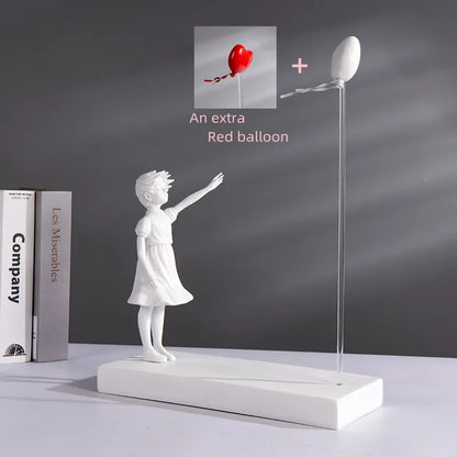 Girl Flying Heart Balloon Inspired by Banksy Artwork Modern Sculpture