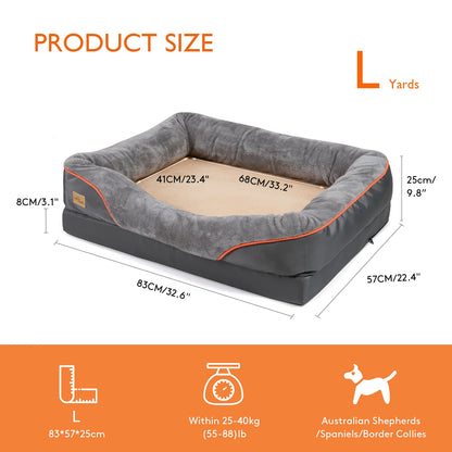 Super Soft Orthopedic Foam Bed For Dogs - Pet Bed Sleeping Mat with Cotton-padded Bolster & Removable Cover Sizes L-3XL
