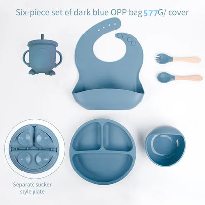 6 PCS Baby Meal Silicone Set - Childrens Meal Training Set w/Cutlery