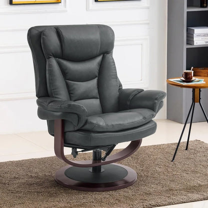Swivel Recliner with Ottoman - Reclining Chair with Adjustable Back - Faux Leather - Upholstered Lounge Chair for Living Room Or Office