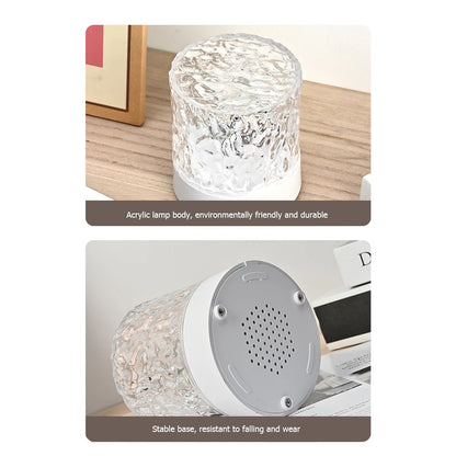 Water Ripple Night Light Touch Control Rotating Water Wave Lamp Projector USB Rechargeable Atmosphere Crystal Lamp Room Decor