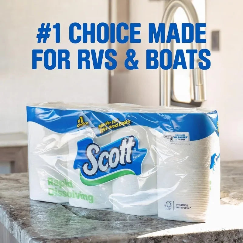 Scott's Rapid-Dissolving Toilet Paper - 48 Double Rolls (6 Packs of 8), Sustainable, Septic-Safe, Toilet Paper