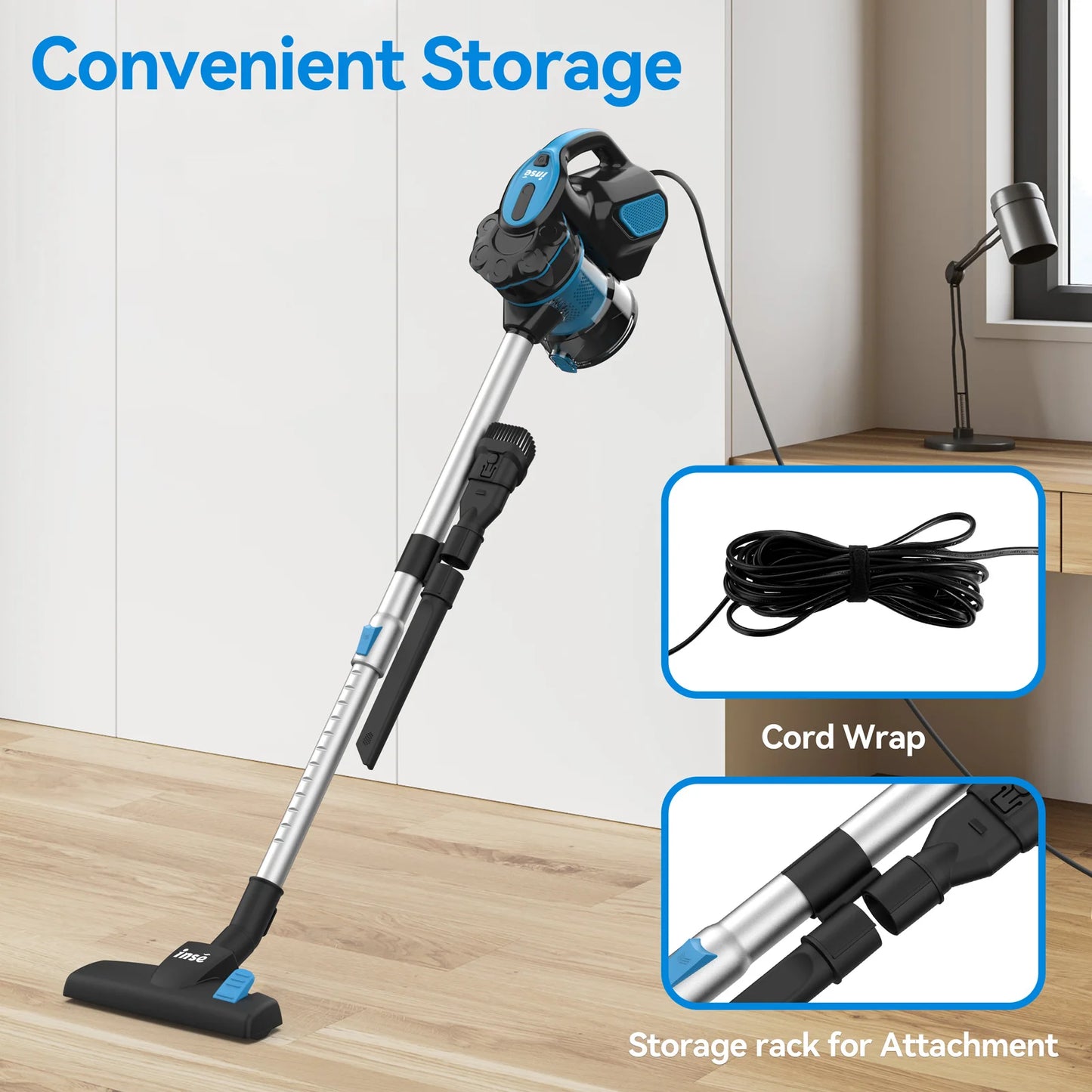 Vacuum Cleaner - Corded INSE I5 18Kpa Powerful Suction - 600W Motor Stick Handheld Vaccum Cleaner for Home - Attachments