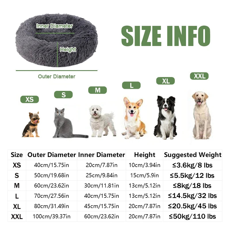 Fluffy Pets Dogs Or Cats Bed - Large Round Bed - Super Warm & Soft - Cat House - Plush Cat Nest - Small Dog Cuddles - 16''-39''