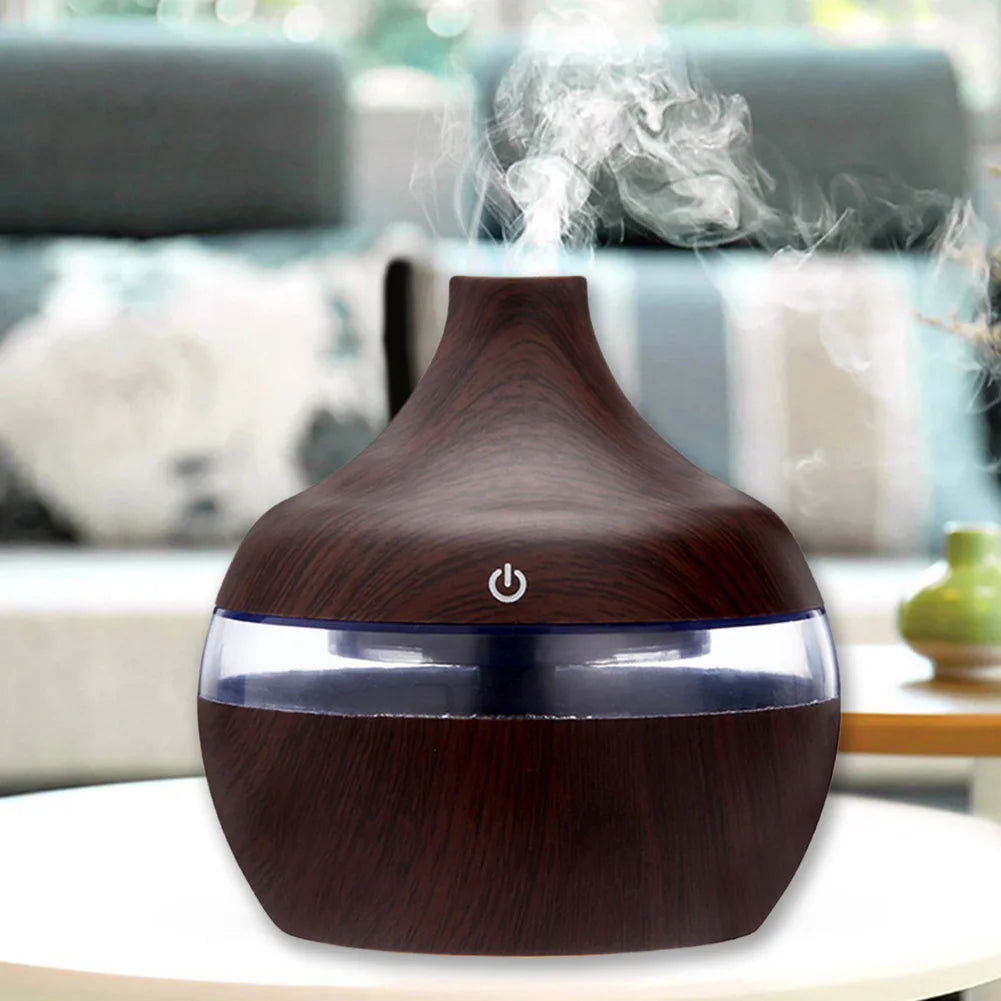 300mL Aroma Essential Oil Diffuser - Wood Grain - Desktop - Air Humidifier - Aromatherapy Purifier - Mist Maker