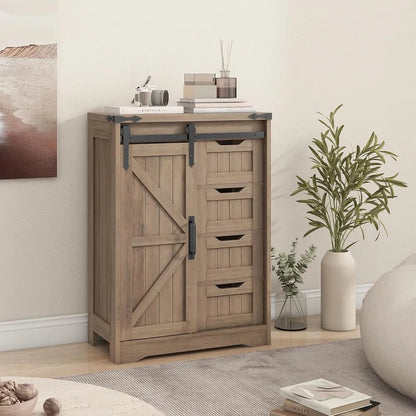 Farmhouse Floor Storage - Rustic Grey Cabinet with Drawer for Bathroom, Kitchen, Living Room & Office