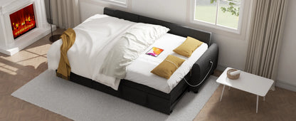 L Shaped Living Room Sectional Sofas - 87" Sleeper Sofa Bed with Side Pocket & Charging Station - Removable Backrest