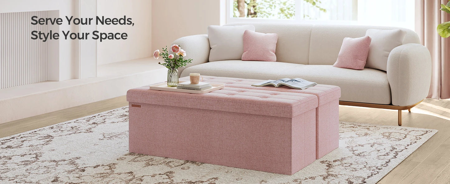SONGMICS Mazie Collection - 43 Inches Folding Storage Ottoman Bench - Ottoman Foot Rest, End of Bed Bench, Storage Chest