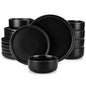 18/36 Piece Black Ceramic Plate Sets - Stoneware Dinner Set - Elegant Dinnerware with 6/12PCS Dinner Plate/Dessert/Bowl