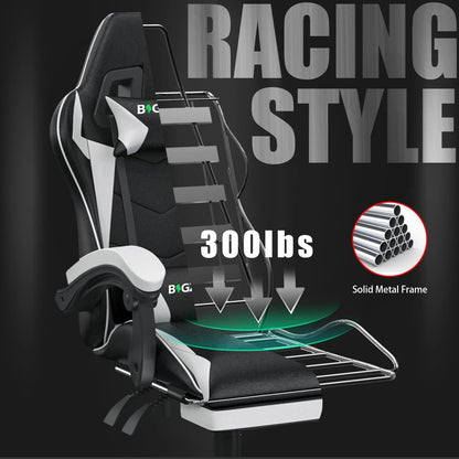 Ergonomic Gaming Chair with Footrest & Lumbar Cushion, Headrest, Height Adjustable Computer Chair