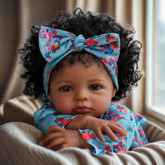 Lifelike Reborn Black Girl - 18-Inch Realistic Newborn - Real Life Baby Dolls with Clothes & Toy Gift for Kids Age 3+
