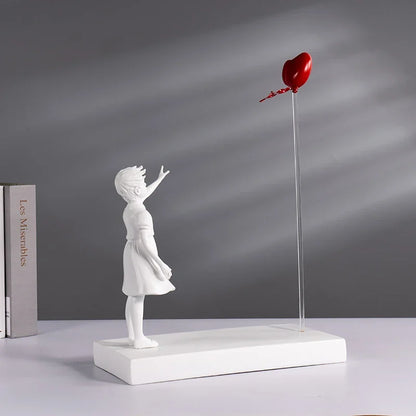 Girl Flying Heart Balloon Inspired by Banksy Artwork Modern Sculpture