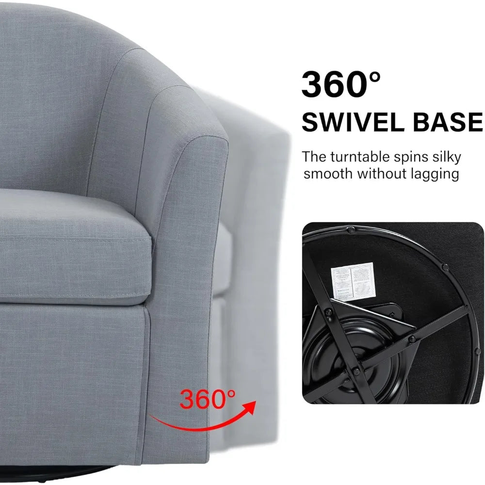 Swivel Accent Armchair - Modern Round Single Sofa Seating Comfy Reading Barrel Chairs - For Living Room, Bedroom or Office