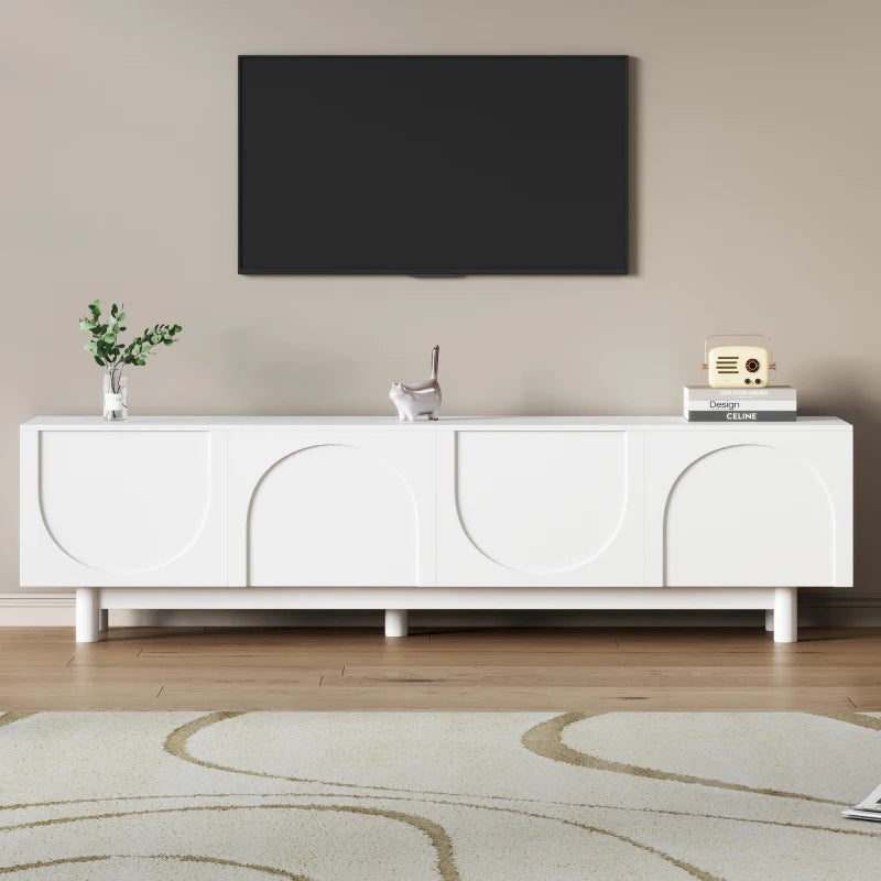TV Stand with Arch Cabinets for TVs Up to 78'', w/ Solid Wood Legs & Adjustable Shelves