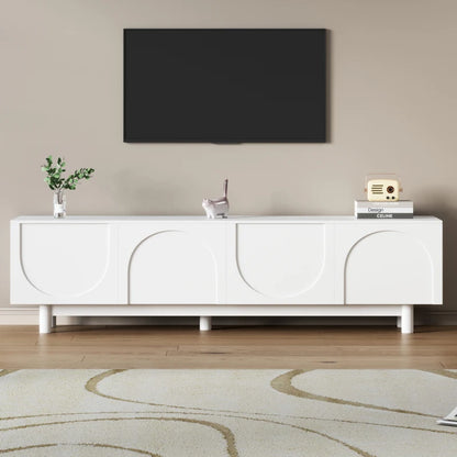 TV Stand with Arch Cabinets for TVs Up to 78'', w/ Solid Wood Legs & Adjustable Shelves