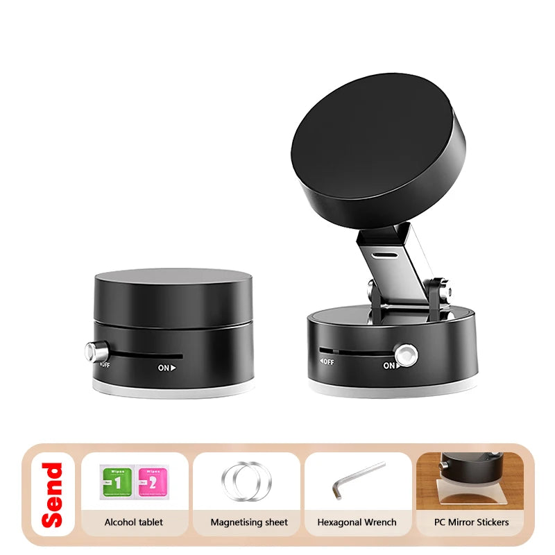 New Double Sided Magnetic Phone Holder - Bottom Is A Vacuum Suction - For Car, Glass, Mirror, iPhone & Android