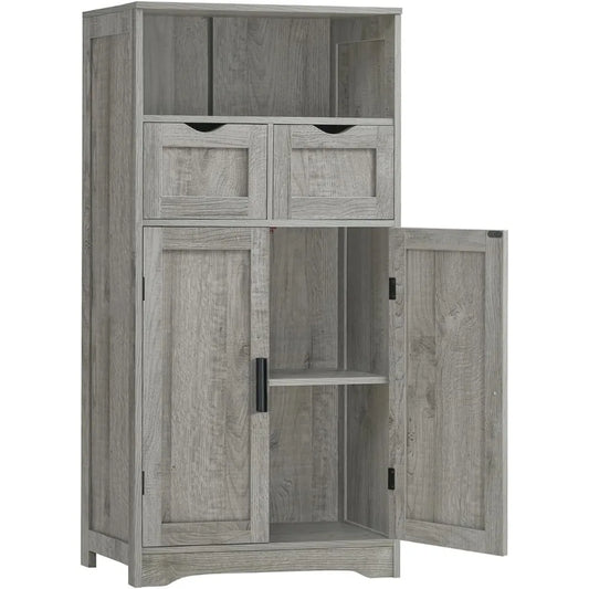 Cabinet with 2 Drawers & Adjustable Shelf - Bathroom Storage Cabinet with 2 Doors- Also for Living Room, Home Office, 2 Colors
