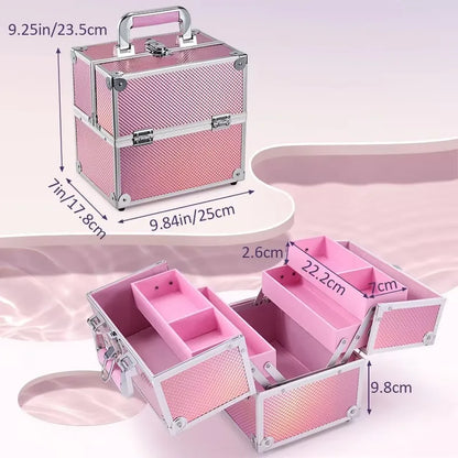 Portable Travel Makeup Case - Alloy Cosmetics Make Up Storage - Organizer Box