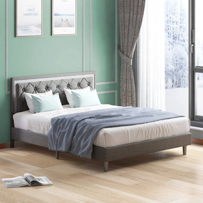 A Bed Frame - Upholstered Mattress Frame with Adjustable Headboard - Thin Velvet Bed Frame with Button Tufted Headboard