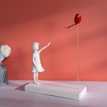 Girl Flying Heart Balloon Inspired by Banksy Artwork Modern Sculpture