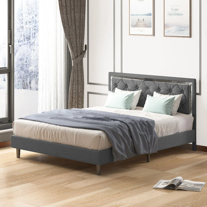 A Bed Frame - Upholstered Mattress Frame with Adjustable Headboard - Thin Velvet Bed Frame with Button Tufted Headboard