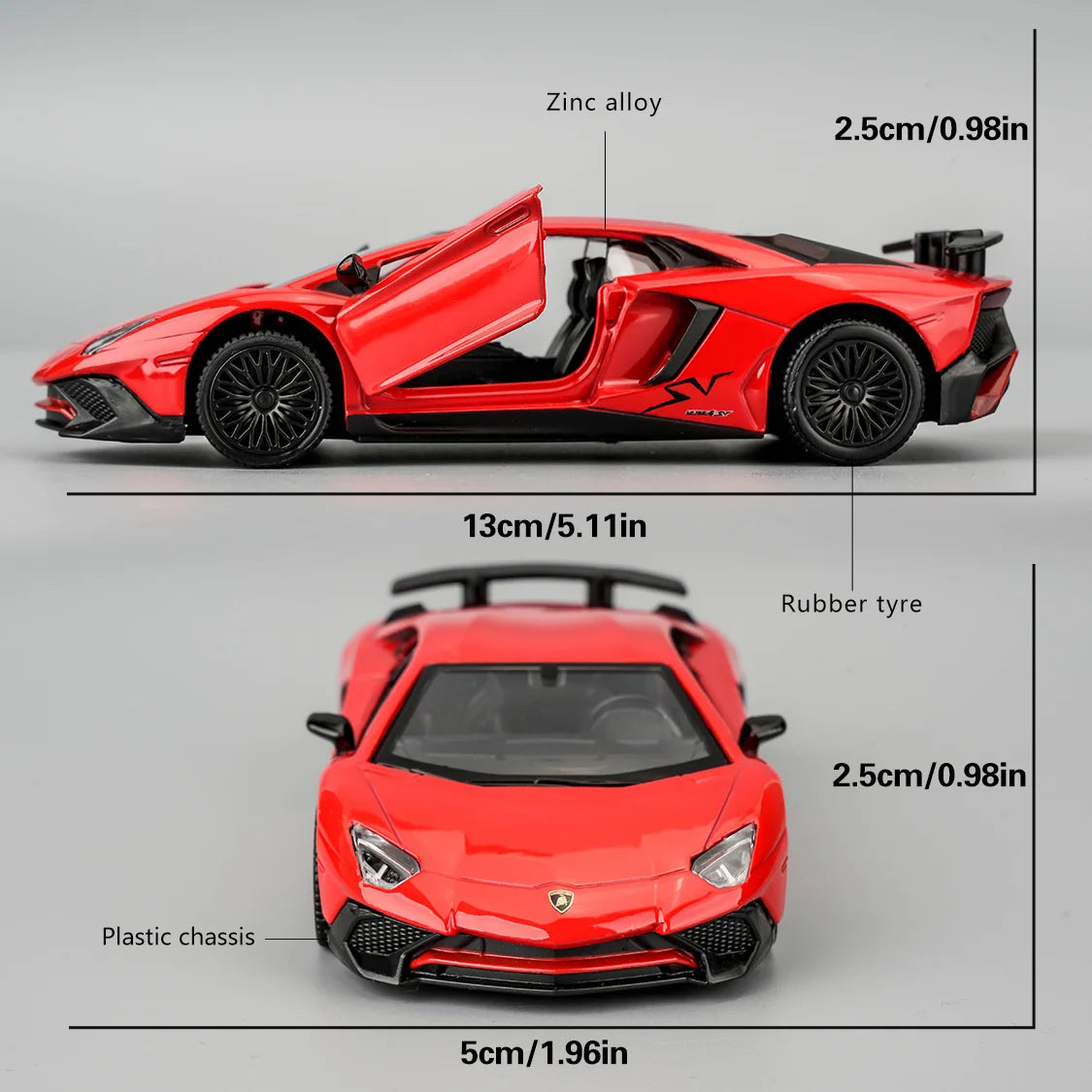 1:36 Lamborghini Aventador Toy Car, Diecast Pull Back Model Car, Doors Open, Collection Kids Toy for Aged 3 and up, Gift Red