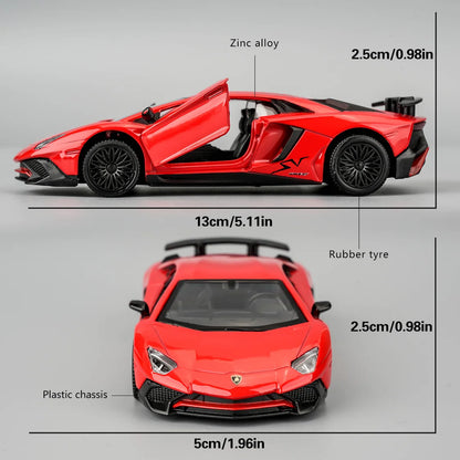 1:36 Lamborghini Aventador Toy Car, Diecast Pull Back Model Car, Doors Open, Collection Kids Toy for Aged 3 and up, Gift Red