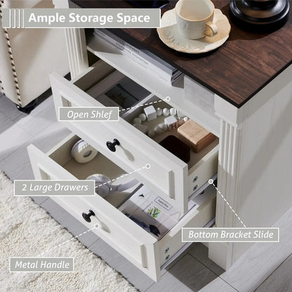 26" Tall Nightstand/End Table with Charging Station - Farmhouse 23.6" Wide w/Roman Column