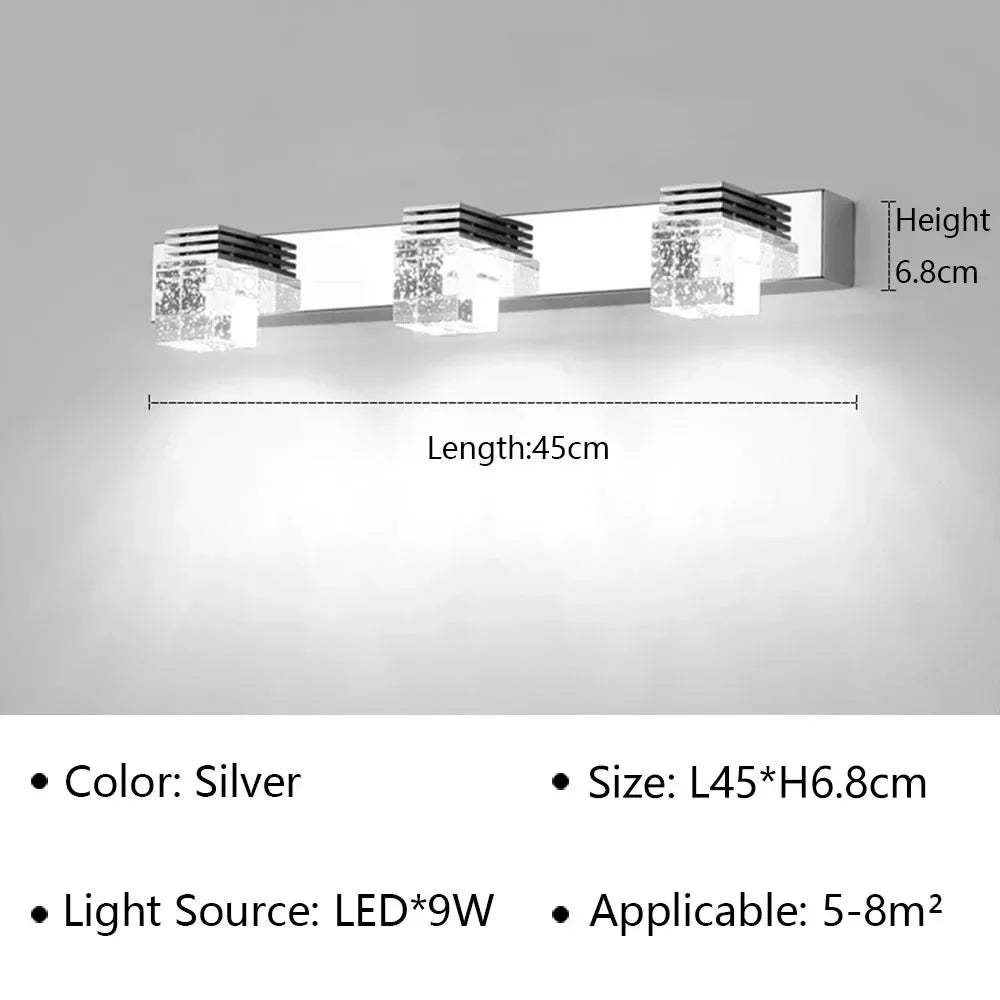 LED Wall Lights Crystal Sconce For Bathroom, Touch On/Off Light