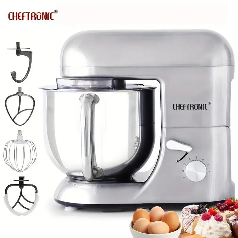 Cheftronic 6 Speed Stand Mixer with 7 Quart Stainless Steel Mixing Bowl - Dough hook, Egg whisk, Kitchen Mixer