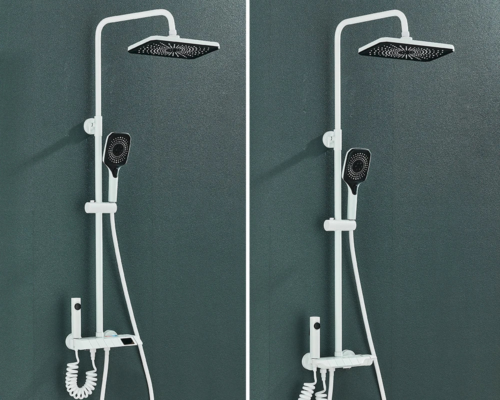 Rozin Black Smart Digital Display Shower Faucet Set - Piano Style Rainfall Bathroom System - Grey Digital Mixer Tap & Bidet Shower