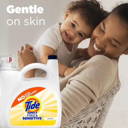 Tide Free & Sensitive - Gentle Unscented Liquid Laundry Detergent Cold Wash - 117floz 89 Loads - Eco-Friendly Concentrated Formula
