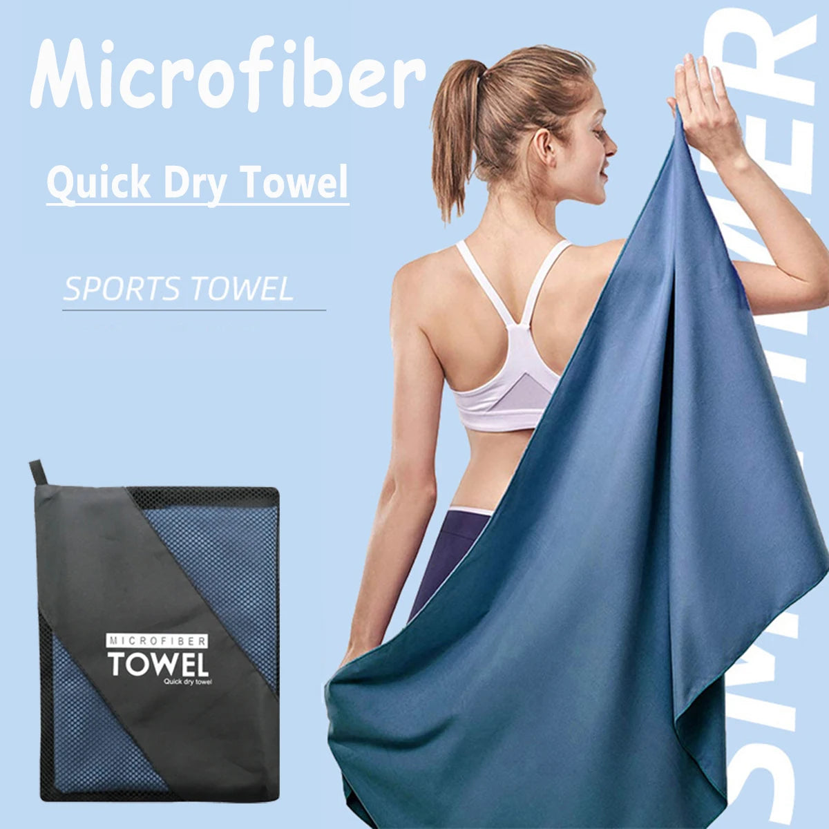 Quick-Drying Micro Fiber Sports Towel - 40"x80" - Swimming, Gym, Fitness, Camping, Running, Beach, Etc.