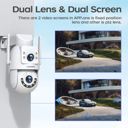 Lenovo 2025 4K WiFi Surveillance Camera - 5G WiFi, Outdoor Dual Lens, PTZ IP Cameras, Auto Tracking, Audio, Video ONVIF Security CCTV Camera