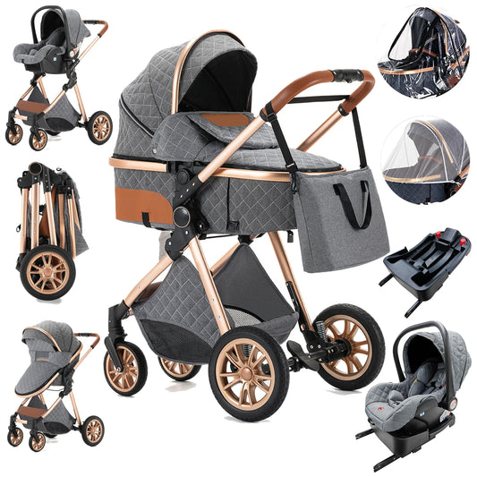 Luxury Baby Stroller 3 in 1 High Landscape - Baby Cart Can Sit, Can Lie, Portable Pushchair, Baby Cradle & Infant Carrier