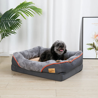 Super Soft Orthopedic Foam Bed For Dogs - Pet Bed Sleeping Mat with Cotton-padded Bolster & Removable Cover Sizes L-3XL