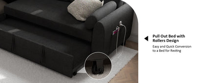 L Shaped Living Room Sectional Sofas - 87" Sleeper Sofa Bed with Side Pocket & Charging Station - Removable Backrest