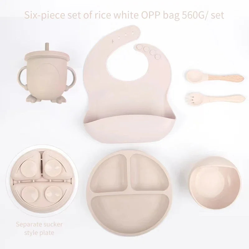 6 PCS Baby Meal Silicone Set - Childrens Meal Training Set w/Cutlery