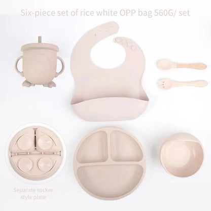 6 PCS Baby Meal Silicone Set - Childrens Meal Training Set w/Cutlery